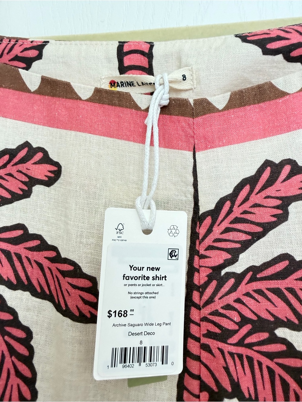 Marine Layer Pink, Cream and Brown Palm Print Maxi wide leg pants - Picture 2 of 4